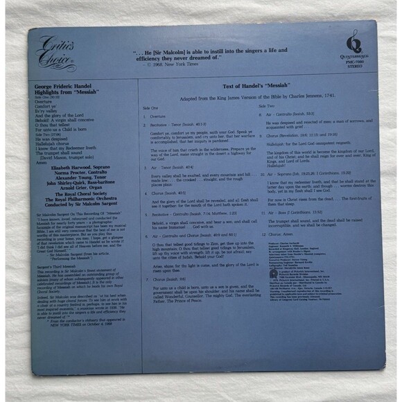 Highlights From Handel's Messiah: Sir Malcolm Sargent: Vinyl LP - Picture 2 of 3